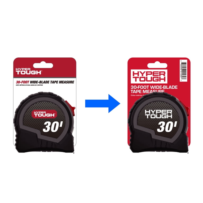 Hyper Tough 30ft Steel Tape Measure with Wide Blade, Fractional