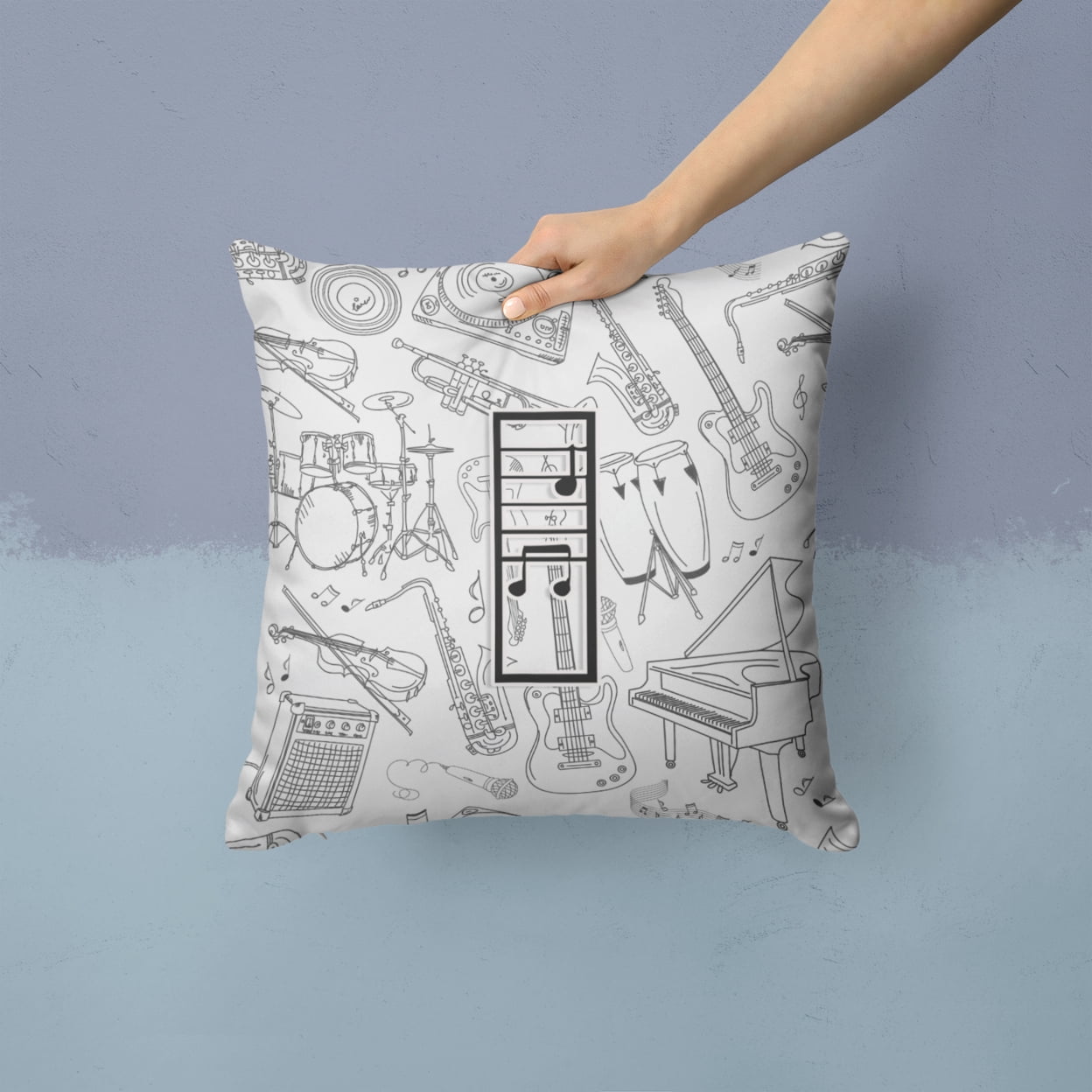 Carolines Treasures CJ2007-IPW1414 Letter I Musical Note Letters Canvas Fabric Decorative Pillow 14Hx14W multicolor