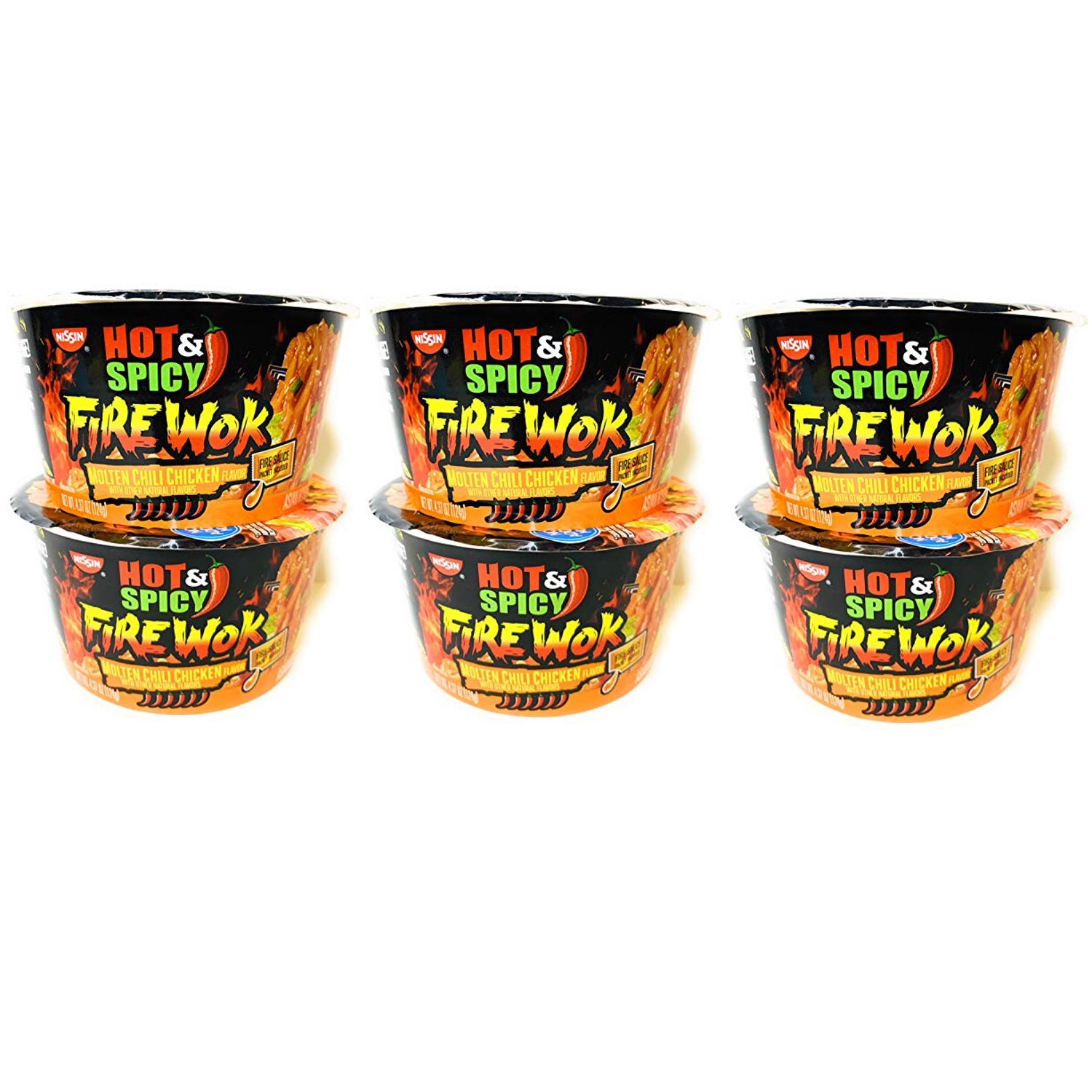 Nissin Fire Wok Stir Fry Molten Chili Chicken Asian Noodles, 4.37 Ounce (6 Pack)