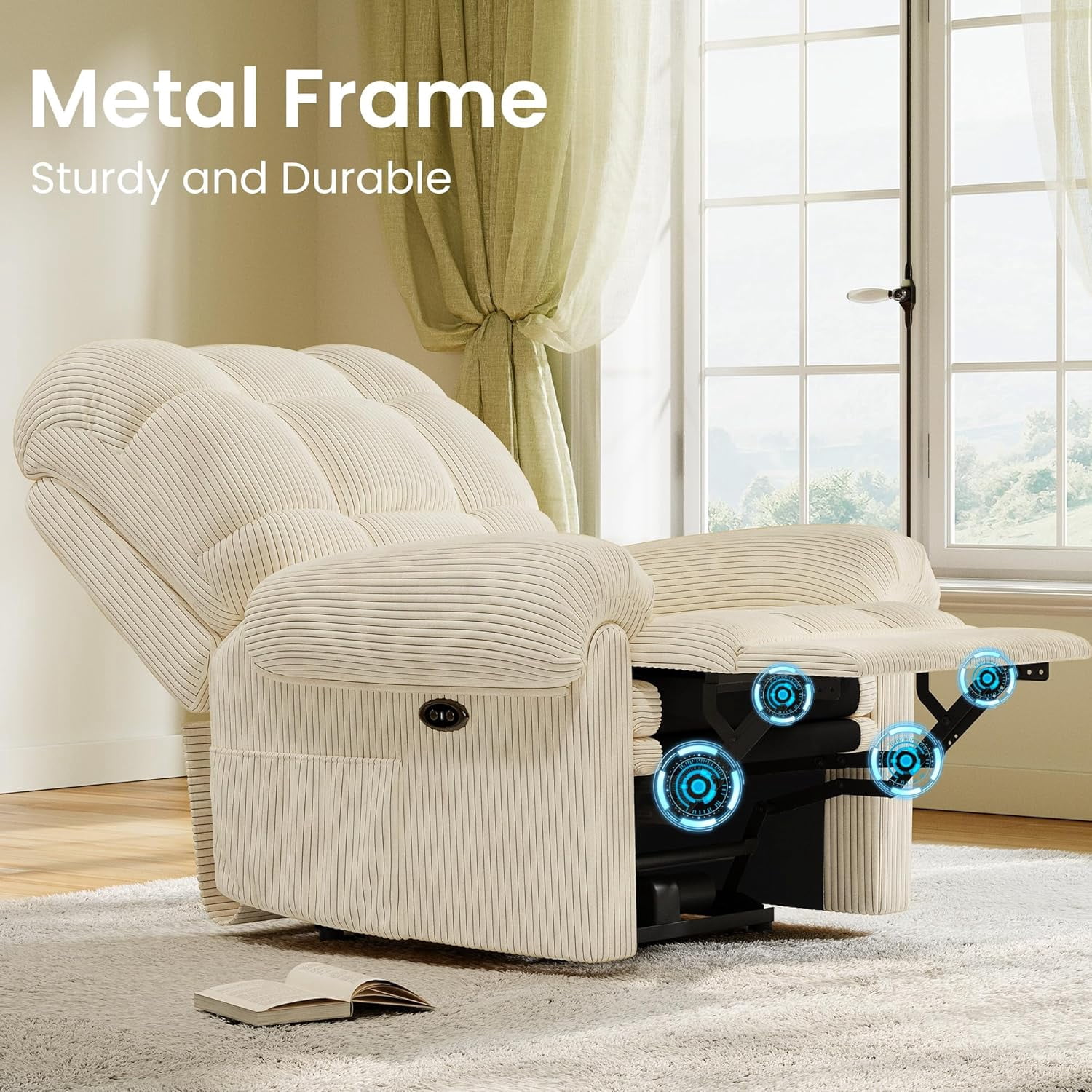 Neche Electric Recliner Chair, Comfy Lay Flat Sofa for Small Spaces, Living Room, One Box, Beige