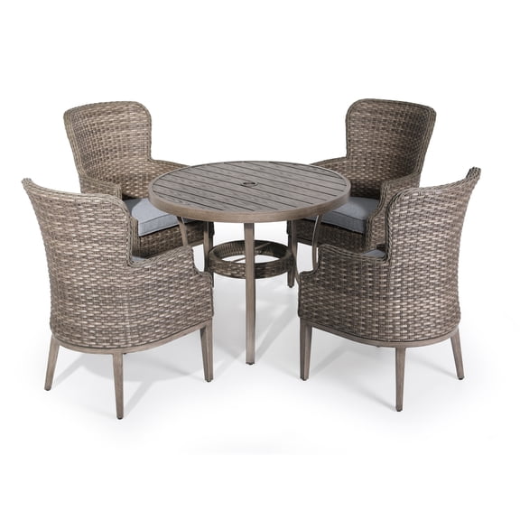 Nuu Garden 5-Piece PatioWicker Dining Chair Set with Cushions, Gray and Black