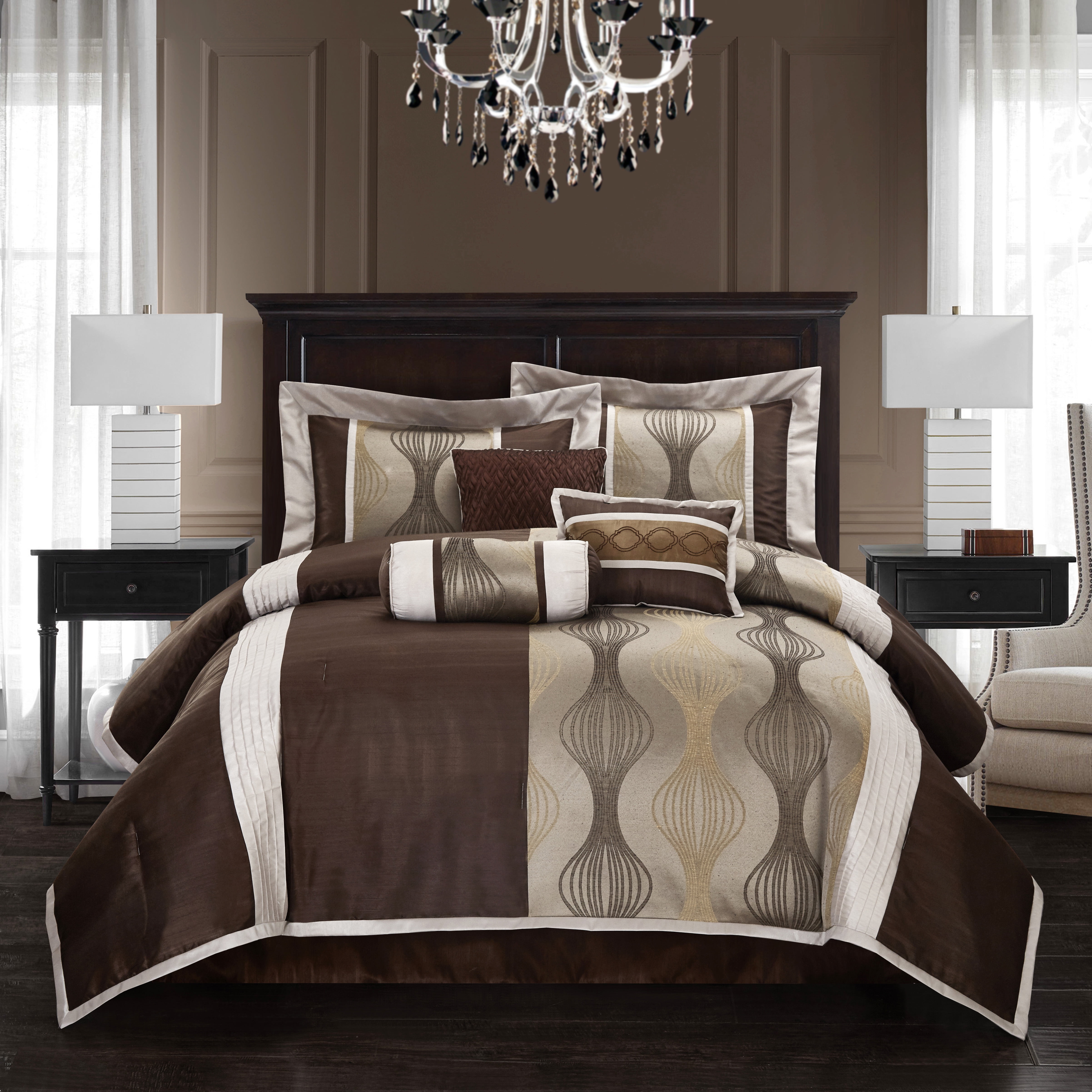 Nanshing Kath 7-Piece Comforter Set, Brown, Queen