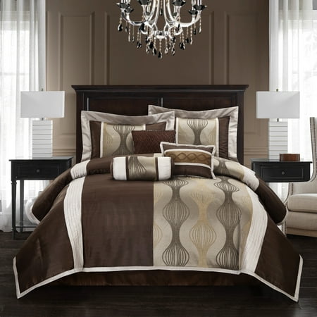 Kath 7-Piece Comforter Set, Brown, Queen Bedding