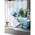 thumbnail image 3 of No Hook Shower Curtain with Snap-in Liner, Blue Green Spring Waterproof Fabric Bathroom Curtains, Watercolor Flower Trees Nature Landscape Bath Curtains & Mesh Top Window Standard 72"x72", 3 of 9