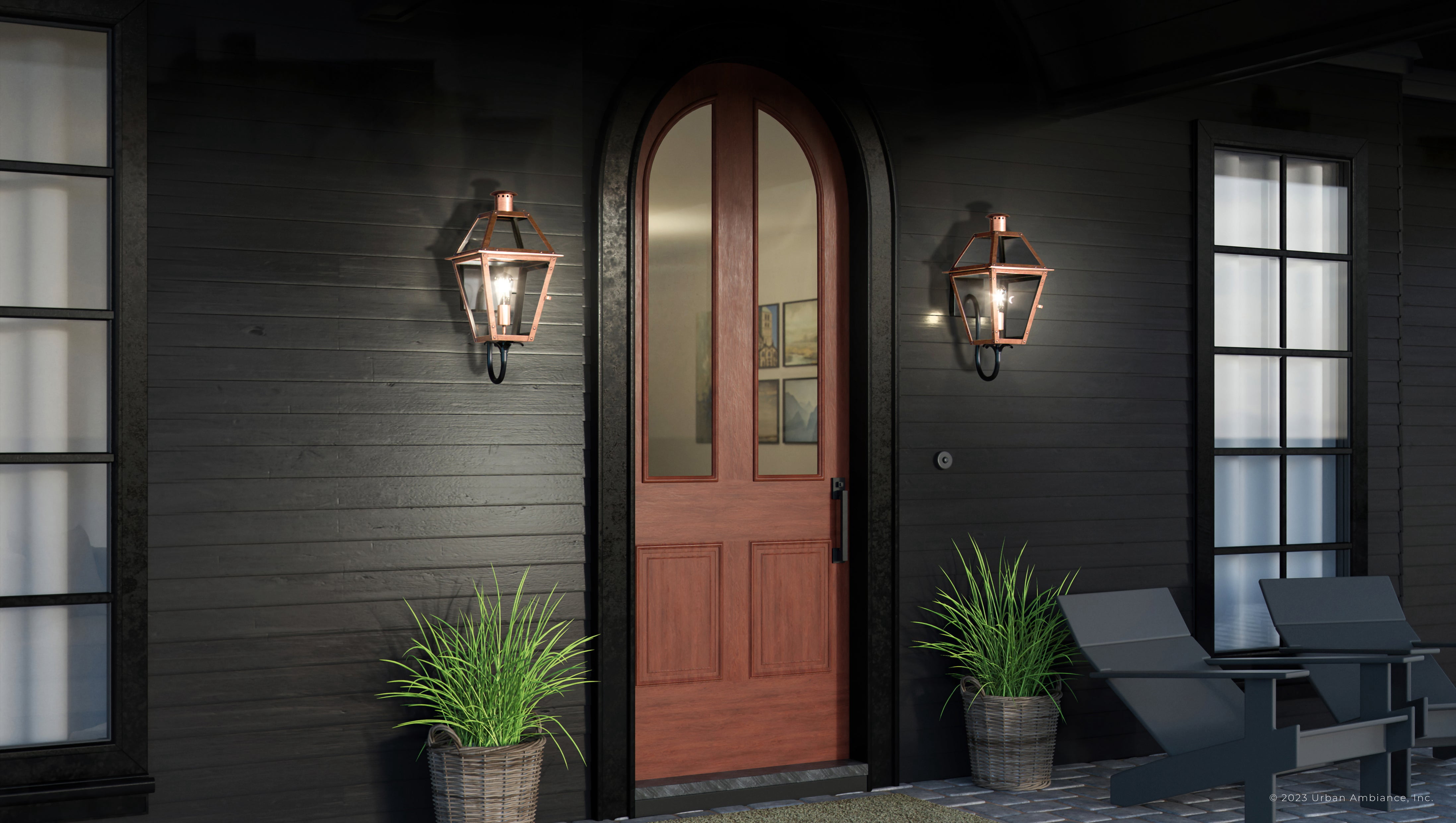 Luxury Rustic Wall Sconce, Large Size: 20.5H x 9.5"W, with Tudor Style Elements, Rustic Copper Finish, UQL1371 from the Paris Collection by Urban Ambiance