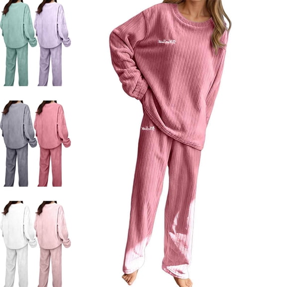 Cyglowse Women's Fleece Pajama Sets Fuzzy Long Sleeve 2 Piece Pullover and Pants Cozy Winter Warm Loungewear Pjs Set Pink One Size