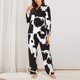 thumbnail image 2 of Fotbe Cow Skin 2 Conjunto de Pijama de Manga Larga para Mujer con Estampado, Ropa de Dormir de 2 Piezas, Conjunto de Casa Suave y Cómodo con Bolsillos-Medium, 2 of 7