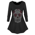thumbnail image 1 of Tallas grandes Halloween Skull Studded camiseta Rosegal Mangas largas de talla grande, 1 of 5