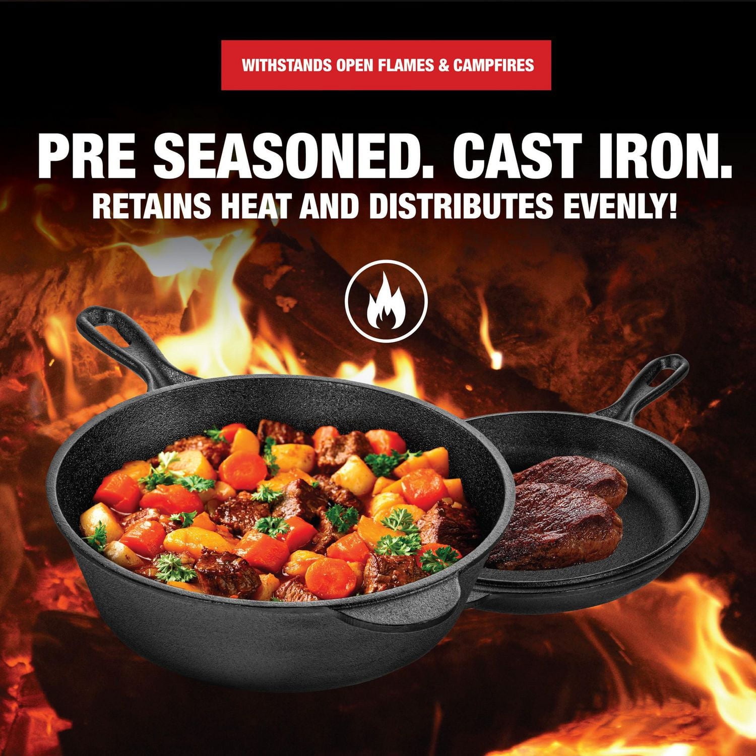 Granitestone Cast Iron 2-in-1 Cooker Set – Heavy Duty Pre-Seasoned 3 Qt Pan with 10” Skillet Lid