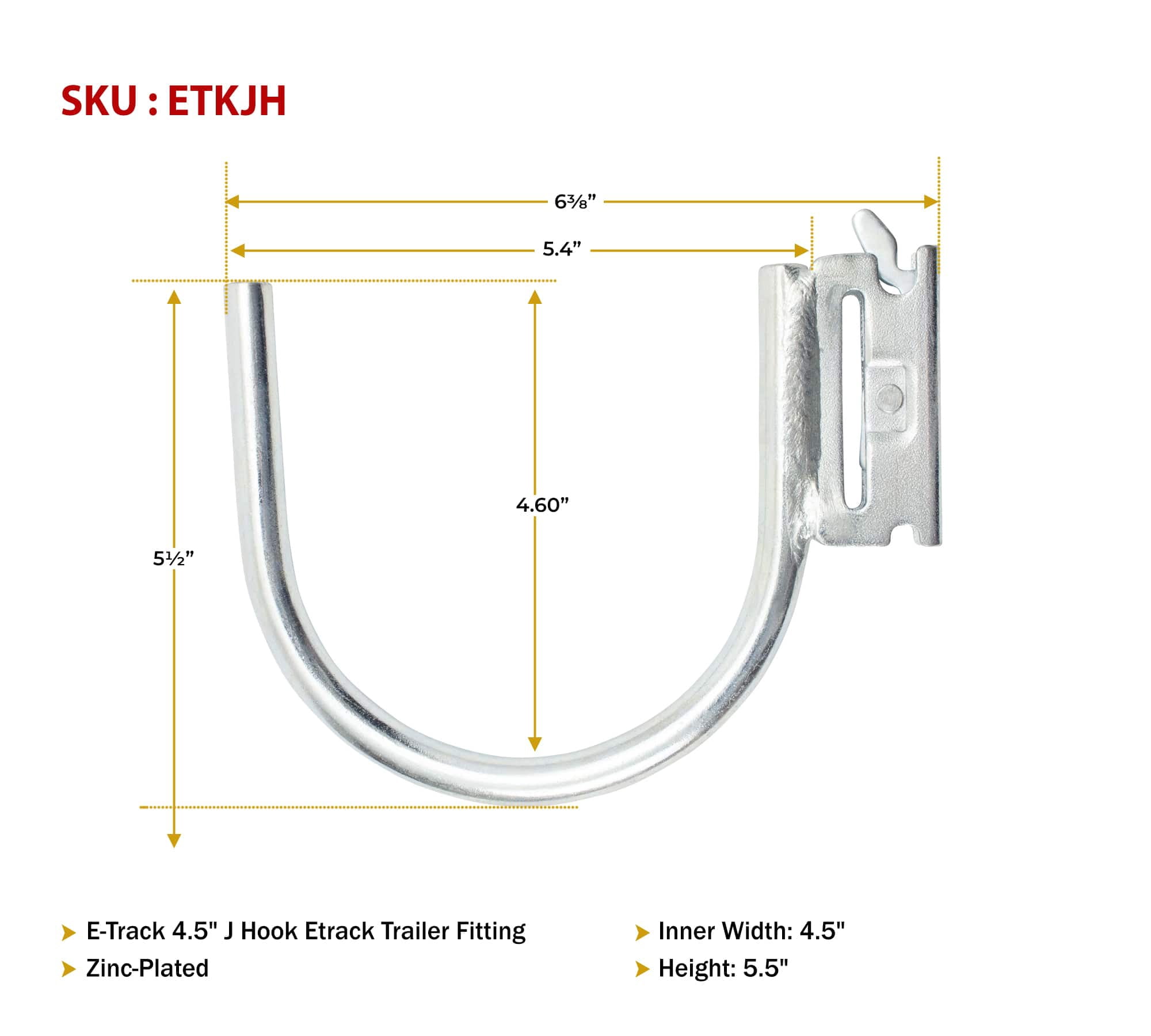 2 Pack 4.5" E-Track J Hook with ETrack Spring Fitting for Box Trucks - Steel Hanging Hook for Your ETrack Rail System - Tie Down E-Track Accessories for Enclosed Trailer, Vans & Garage