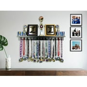 Medal Awards Rack Trophy Shelf and Award Display Rack- Black 36