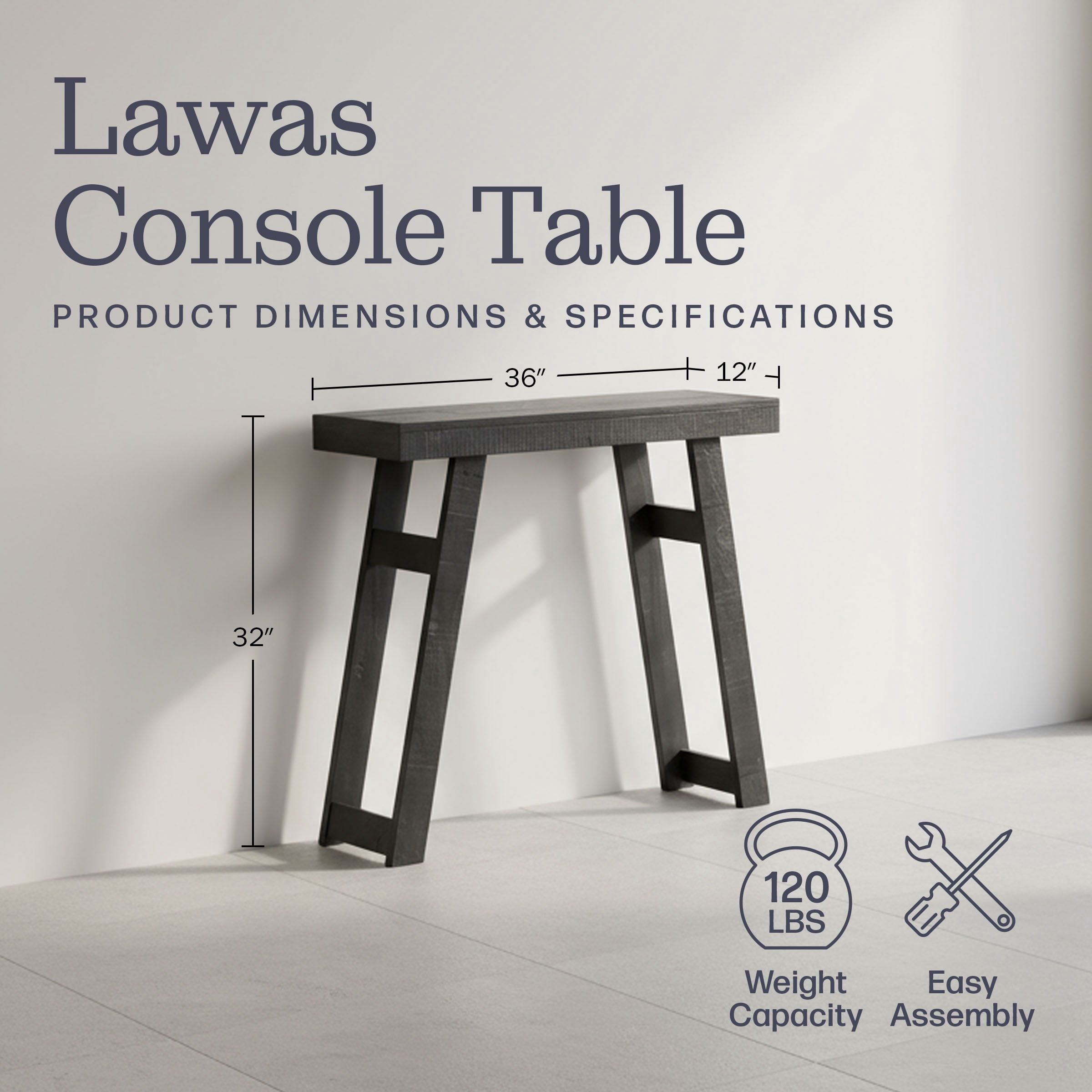 Alaterre Furniture Lawas Solid Wood Console Table - 36 Inch Small Entryway Table (Black)