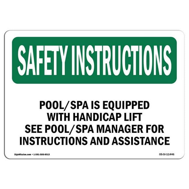 SignMission OS-SI-A-1014-L-11446 10 x 14 Po Consignes de Sécurité OSHA Signe - Spa de la Piscine Est Équipé d'Un Handicap avec Symbole