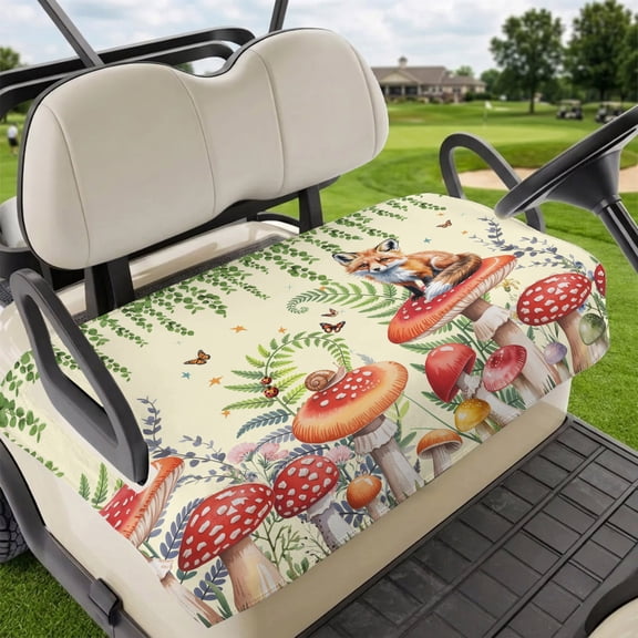 Golf Cart Seat Covers for 2 Seater,Mushroom Fox Microfiber Cart Seat Towel Blanket,Green Leaf Butterfly Red Retro Plant Absorbent Breathable Non Slip Bench Seats Protector for Golf Course 51"x31"