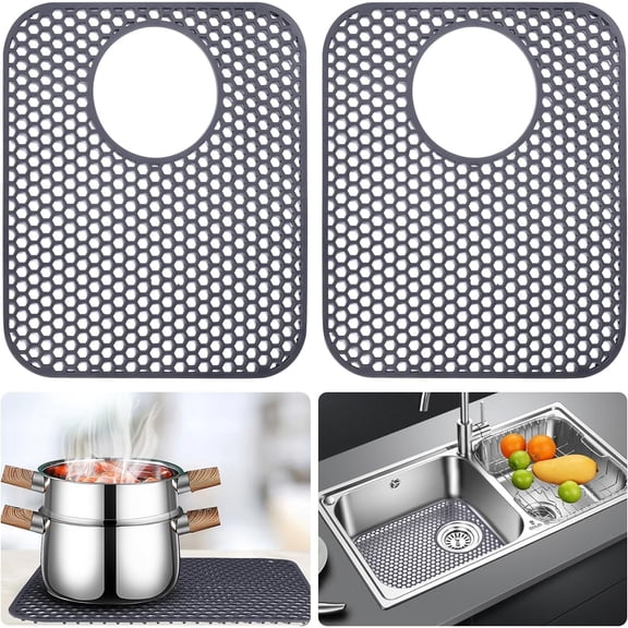 Silicone Kitchen Sink Mats 2Pcs, Large Sink Protectors for Kitchen Sink, Kitchen Sink Mat for Bottom of Stainless Steel Sink, Rear Drain Non-Slip