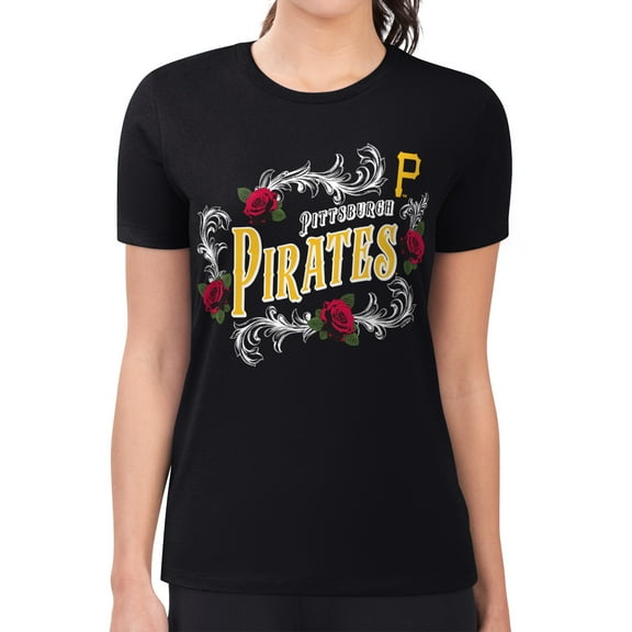 Women's G-III 4Her by Carl Banks Black Pittsburgh Pirates Super-Slim Fit Lightweight Retro Roses T-Shirt