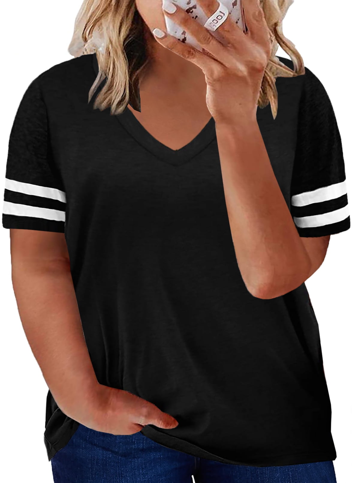 Aleumdr Women's Plus Size T-Shirts V Neck Short Sleeve Black Oversized Tee  Shirts Tops 5XL - Walmart.com