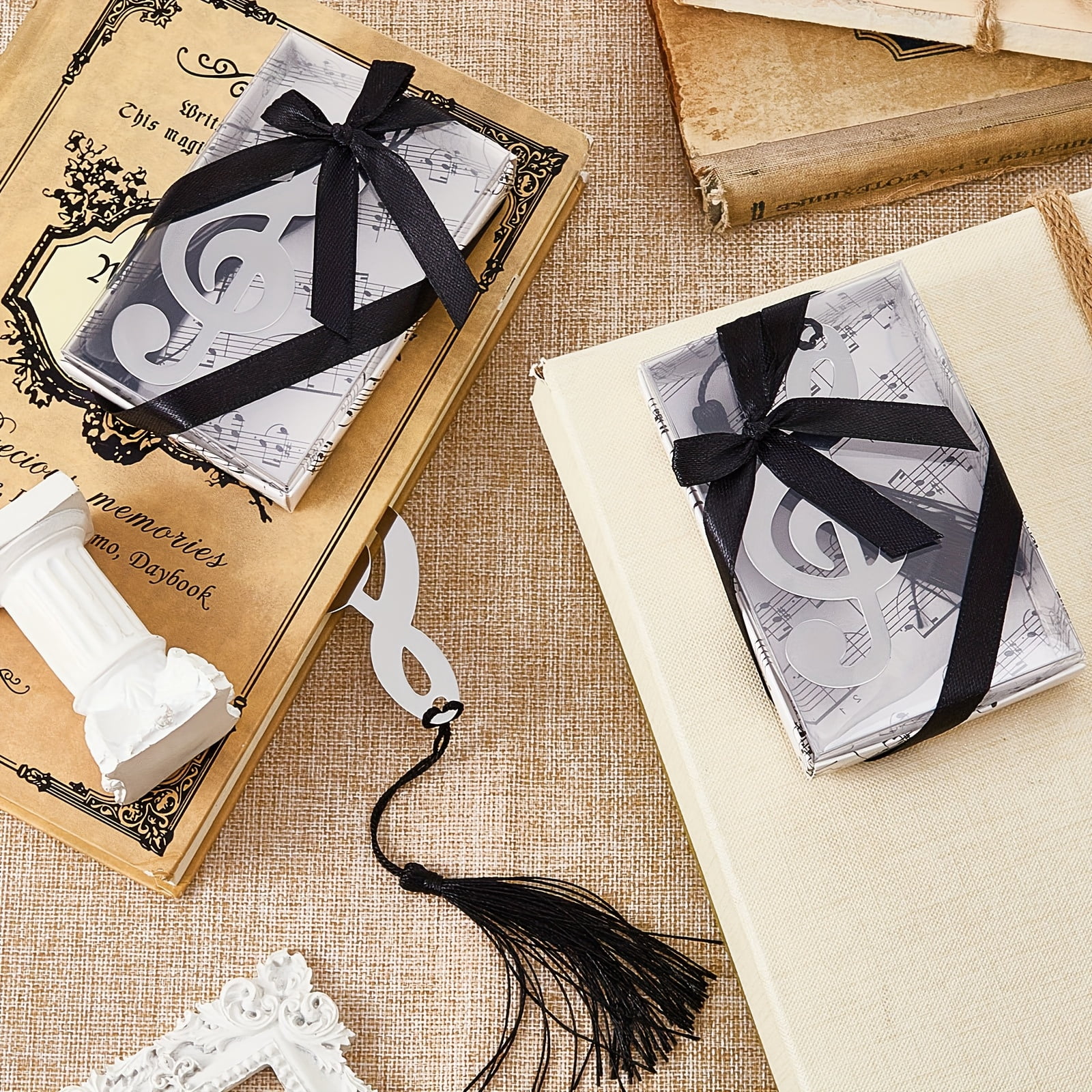 48 Pcs Metal Music Note Bookmarks with Tassels and Gift Boxes, Hollow Treble Clef Bookmark Favors for Wedding Party Classroom Office, Elegant Reading Accessories for Music Lovers Gifts