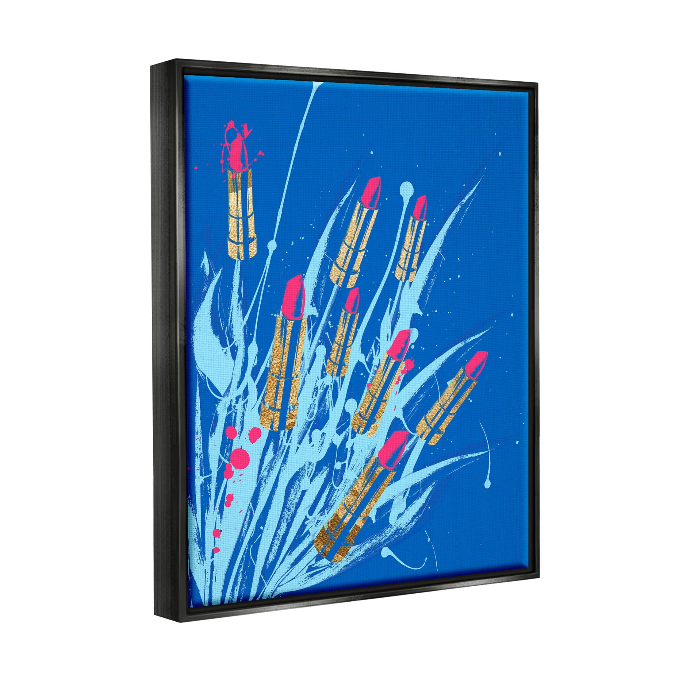 Stupell Industries Vivid Glam Lipstick Arrangement Graphic Art Jet Black Floating Framed Canvas Print Wall Art, Design by Lil' Rue