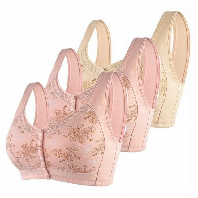 Timegard 3pc Front Closure Bras for Women Wireless Lace V High Support Print Comfort Everyday Bras