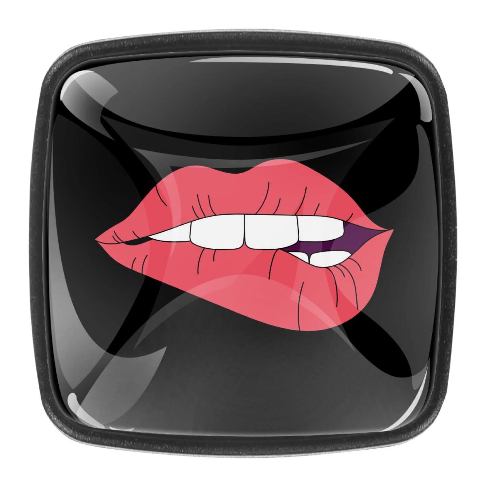 Ownta Red Lips Black Square Glass Drawer Handles Knobs Pulls With