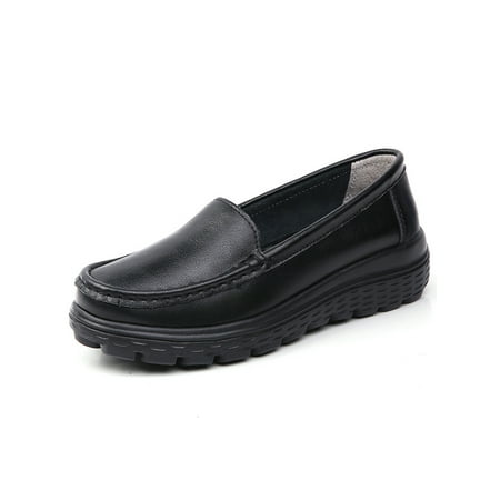 

Daeful Womens Waterproof Round Toe Nurse Shoes Nursing Comfort Flats Walking Breathable Platform Loafers Black 7