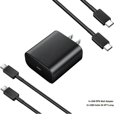 for Samsung Galaxy A51 ,45W USB-C Samsung Super Fast Charger Type C Charger Kit [ 1x 45W PPS Wall Charger + 2x USB C 6FT 5A Cables] - Black