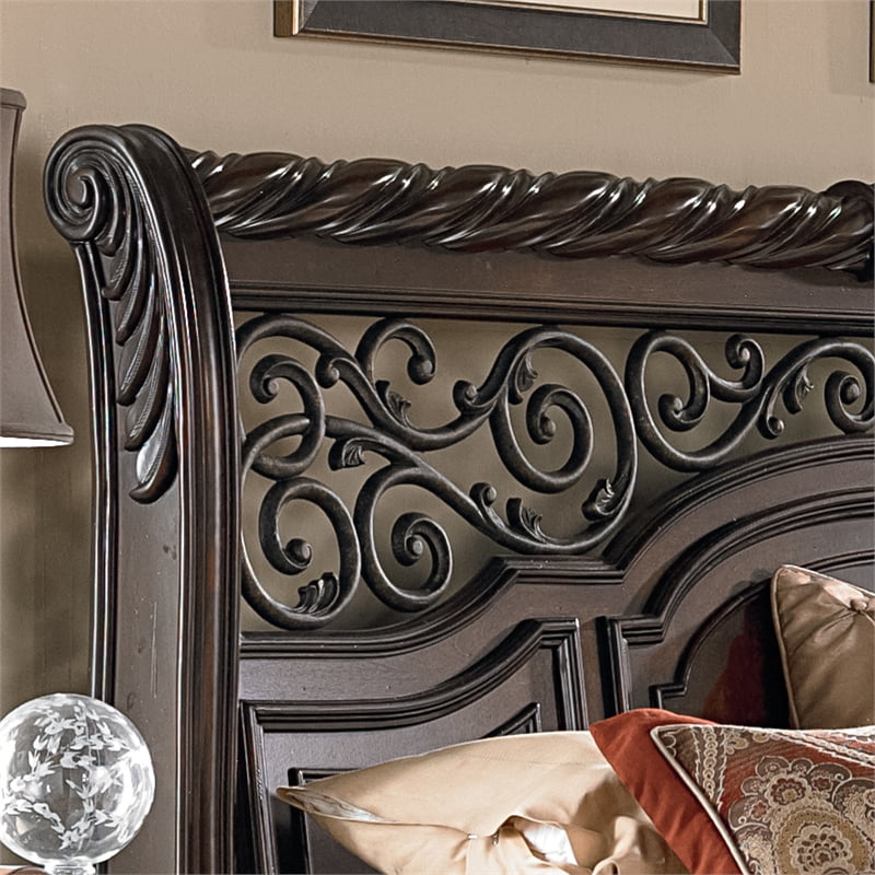 Arbor Place Dark Brown Queen Sleigh Bed Walmart