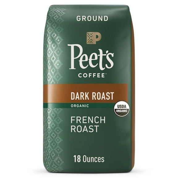 Peet's Coffee Organic French Roast Premium Dark Roast Ground Coffee, Arabica, 18 oz
