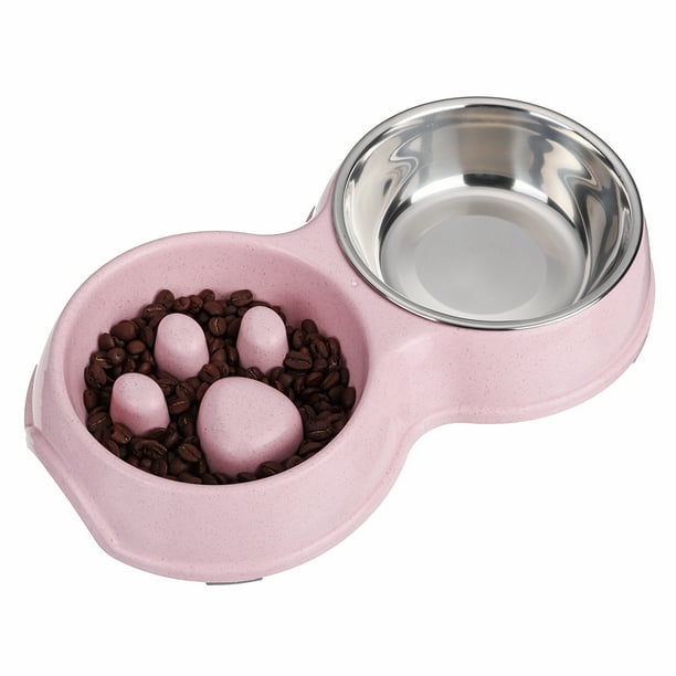 Pet Cat Dog Puppy Slow Feeder with Stainless Steel Water Bowl Eating