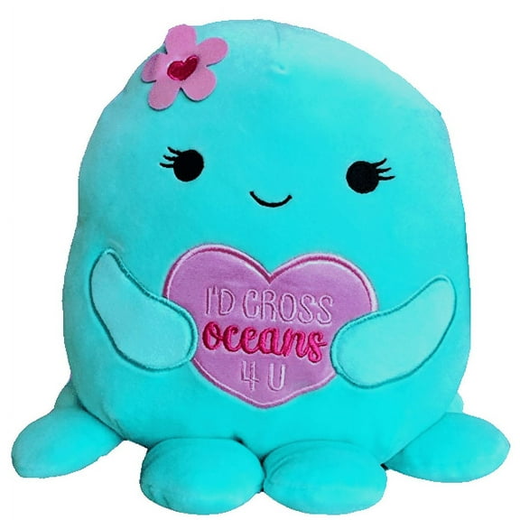 Squishmallows Official Kellytoy Valentines Squad Squishy Soft Plush Toy Animal (8 Inch, Olina Octopus (Pink Flower))