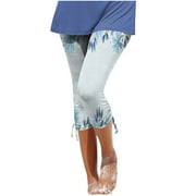 CZHJS Womens High Waist Comfy Compression Pants Pencil Pants Boho Capris Floral Printing Summer Beach Pants Hiking Pants for Ladies Light Blue L