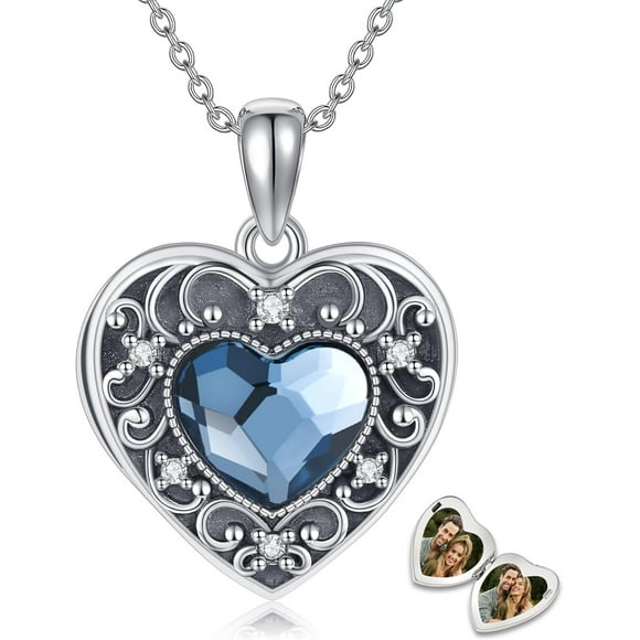 Locket Necklace 925 Sterling Silver Heart Locket Necklace that Holds Pictures for Women Jewelry Gifts