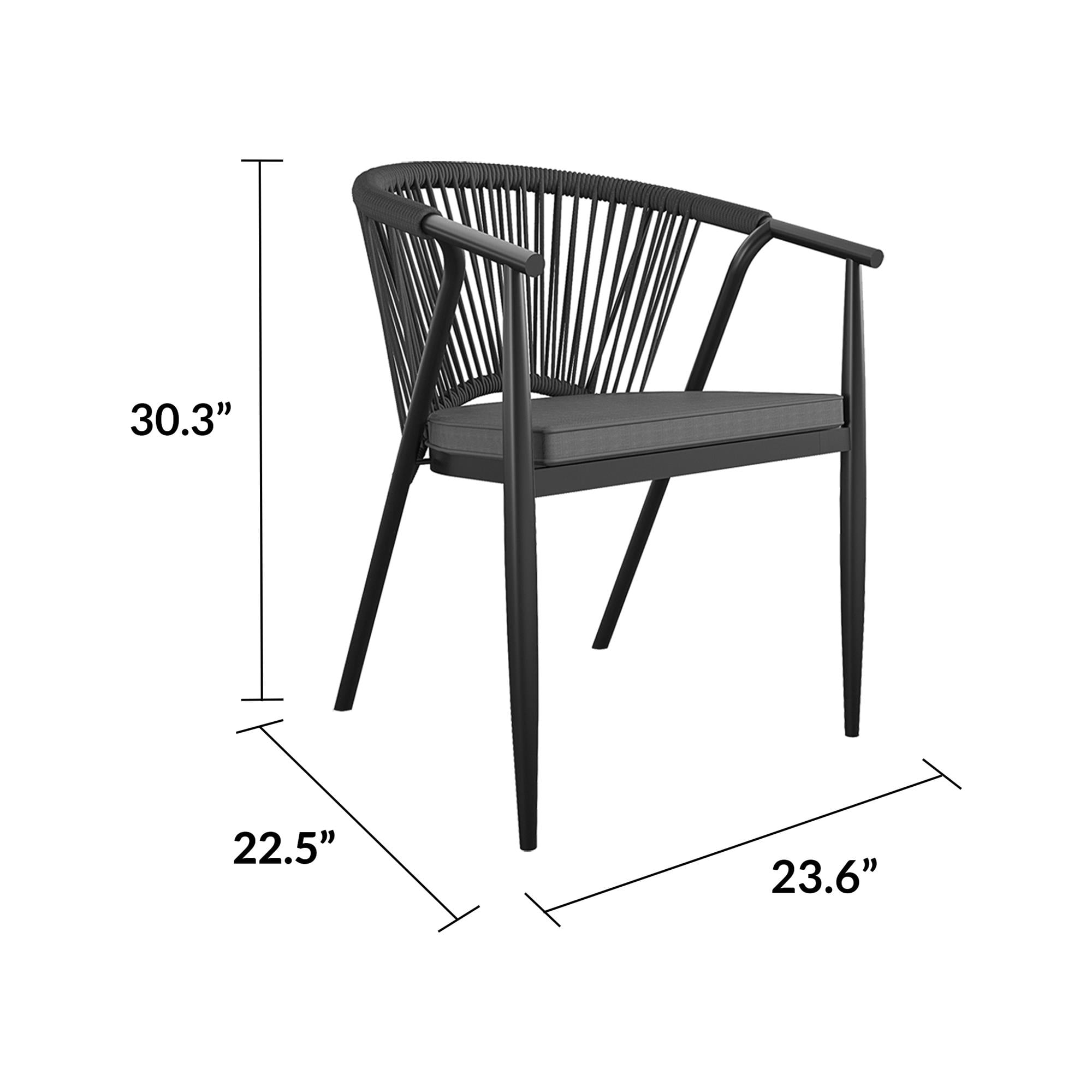 CosmoLiving by Cosmopolitan, Circi Collection, Stacking Dining Chair with Rope Weave, 4-Pack, Black and Charcoal