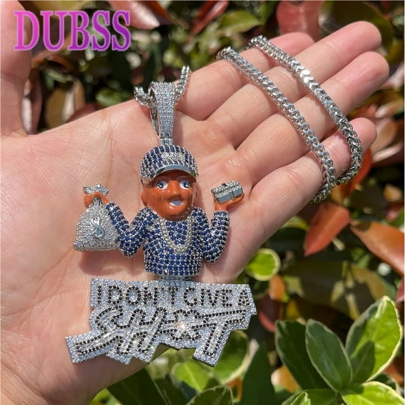 Dubss Iced Out Pendant for Men I Don’t Give Necklace Prong Charm Real Gold Plated Hip Hop Fashion Jewelry