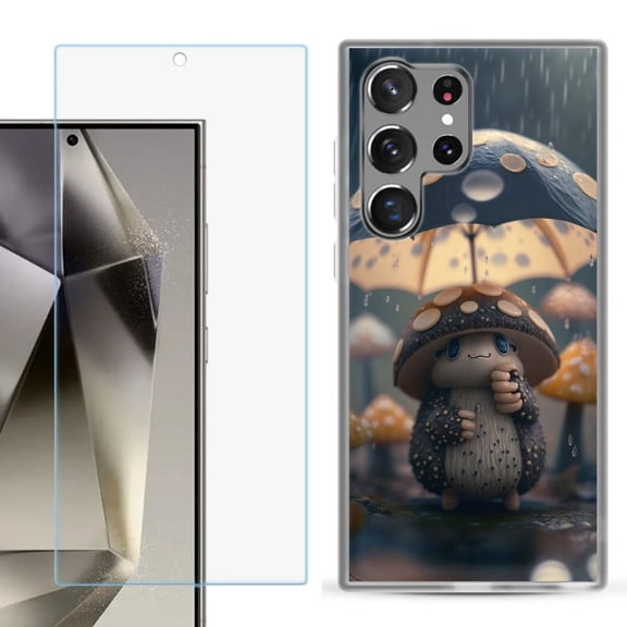 OneToughShield ® Compatible with Samsung Galaxy S24 Ultra, Shockproof Phone Case, with Tempered Glass Screen Protector - Frog n Mushroom