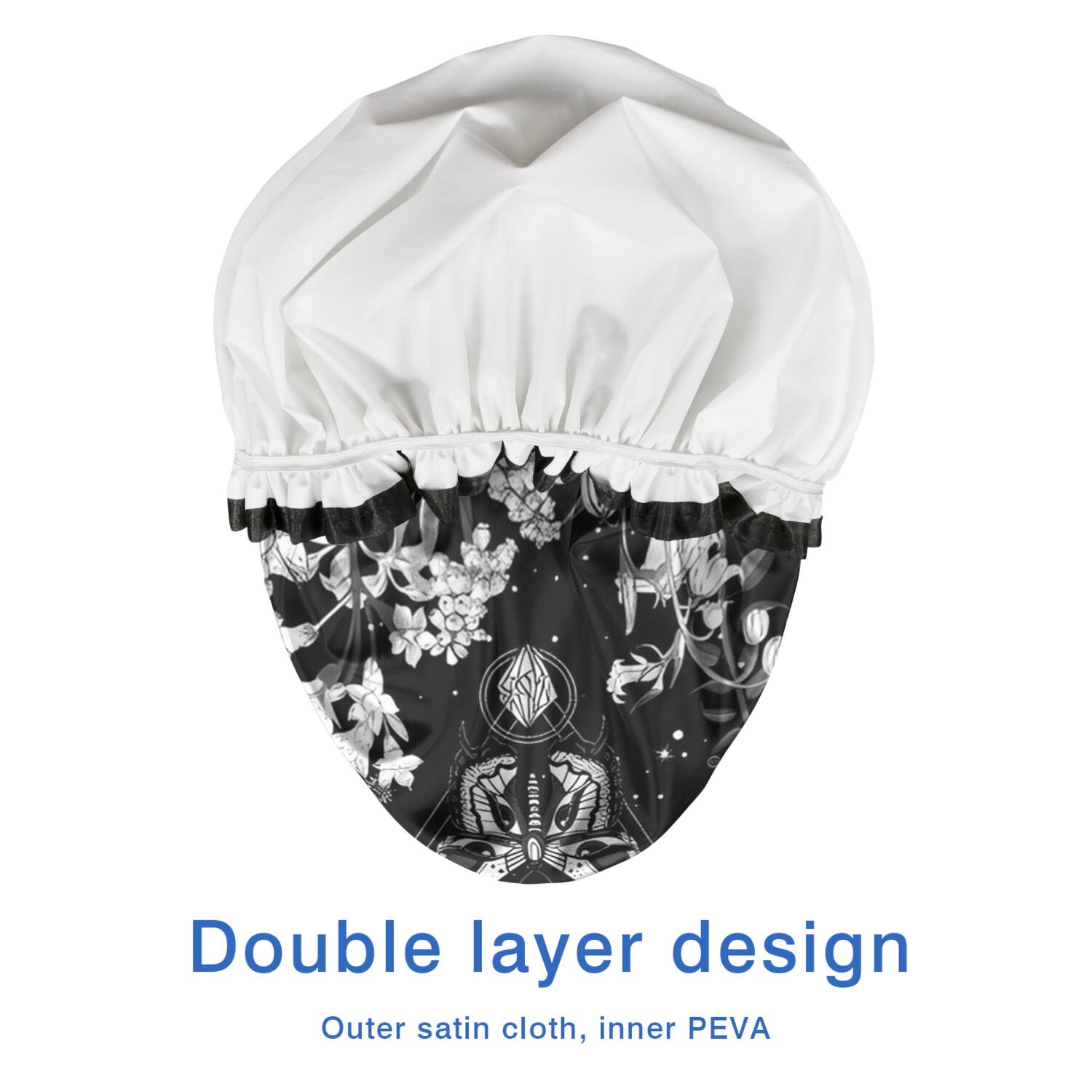 Shower Caps,Black Gothic Sun Moon Flower Pattern Waterproof Shower Cap for Women 4 Pieces,Double Reusable Hair Cover for Shower PEVA Elastic Stretch Hem