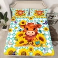 thumbnail image 2 of jejeloiu Cute Highland Cattle Full Size Sheets,Country Floral Sunflower Bed Sheets,Retro Geometric Rhombus Sheet Sets For Kids,Microfiber Bedroom Decor,4 Pieces, 2 of 7