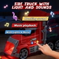 thumbnail image 5 of WonderStone 3-in-1 Large Fire Truck Toy with Lights & Sounds, 12 Containers and 12 Die-Cast Cars, 6 Dinosaur Toys, Crane Truck Toy for Boys Toddlers Ages 3-5, 5 of 10