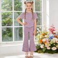thumbnail image 2 of KPOPLK Baby Girl Summer 2 Piece Outfits Ruffle Short Sleeve Tops Striped Print Jogger Pants Casual Soft Comfy Clothes 12 18 24 Months Infant Toddler Size 6-7 Years,Purple, 2 of 6