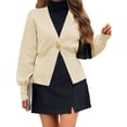 thumbnail image 3 of Cárdigan de Punto para Mujer, Larga, Cuello en V, Suéter de una Sola Hoja con Botones, Ropa de Abrigo Beige L, 3 of 9