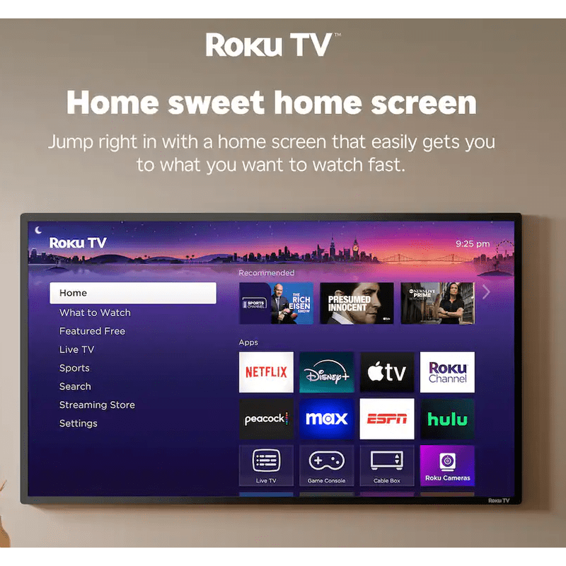 Pioneer 50" Class LED 4K UHD Smart Roku TV display and camera view