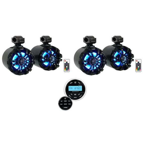 4 Rockville WB65KLED 6.5" LED Black Marine Wakeboard Swivel Tower Speakers Radio