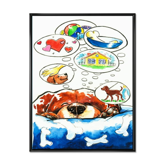 Designart 'Dog Having Dreams' Children's Art Framed Canvas Wall Art Print