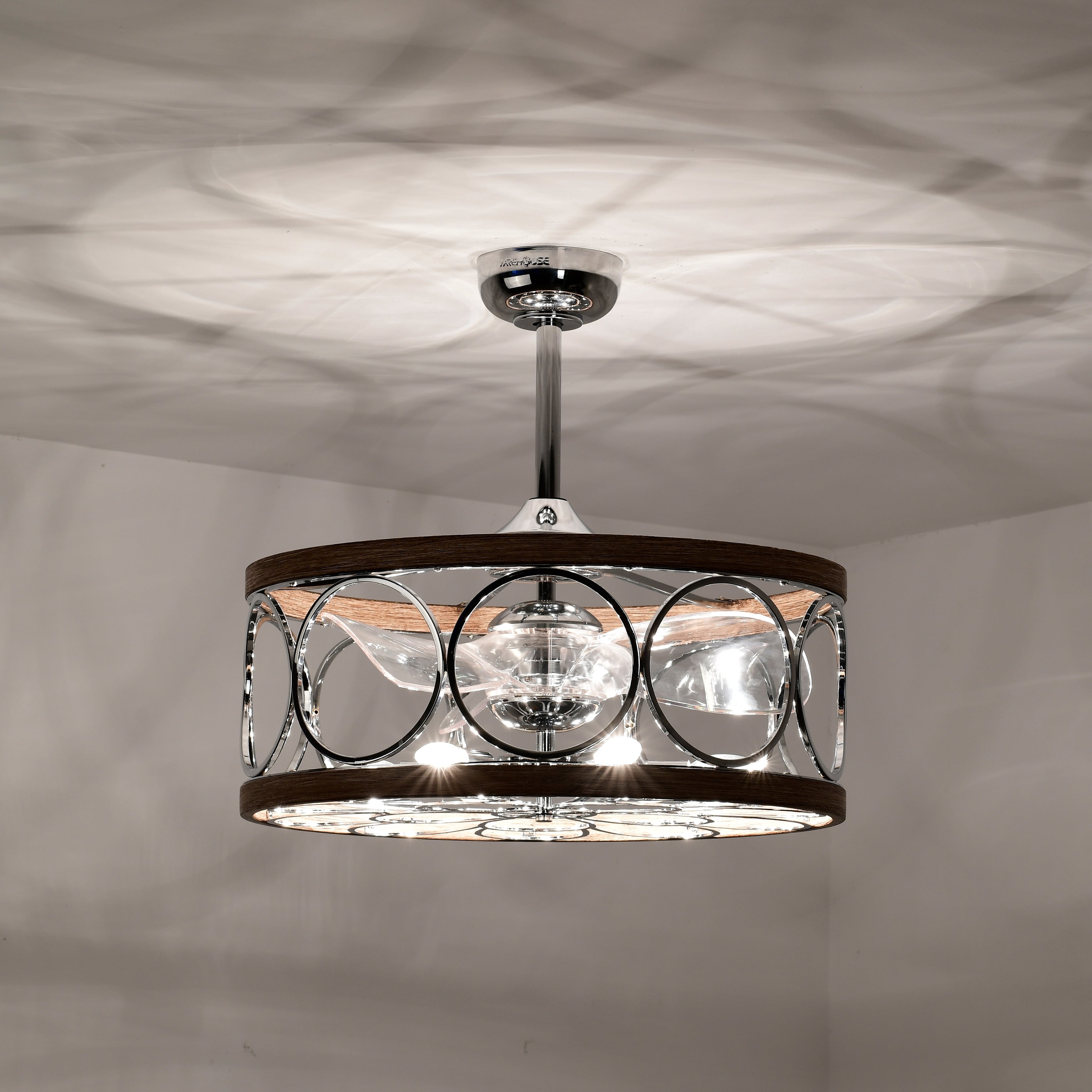 Ofelia 24.4 in. Indoor Silver and Brown Finish Ceiling Fan with Light Kit and Remote