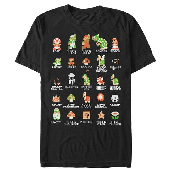 Men's Nintendo Super Mario Bros Character Guide Graphic Tee Black Small
