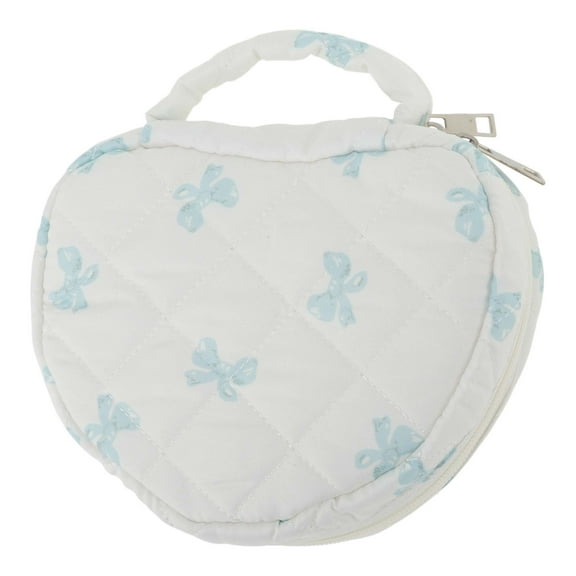 Unique Bargains Heart-shaped Bow Makeup Bag for Travel White Blue Polyester