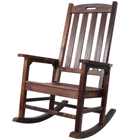Brown Wood Oversized Rocking Chair - Wide Seat, High Back Porch Rocker for Outdoor & Indoor Living Room, Patio Seating - Durable Fir Wood Design (178 characters)