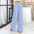 thumbnail image 4 of Gingham Wide Leg Pajama Pants for Women Elastic Drawstring Waist Lightweight Summer Relaxed Fit Casual Lounge Bottoms Light Blue L, 4 of 6