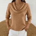 thumbnail image 2 of VSSSJ Women's Long Sleeve Sweaters Cowl Neck Ribbed Knit Sweater Ruched Lightweight Casual Solid Fall Winter Basic Pullover Tops Brown M, 2 of 6